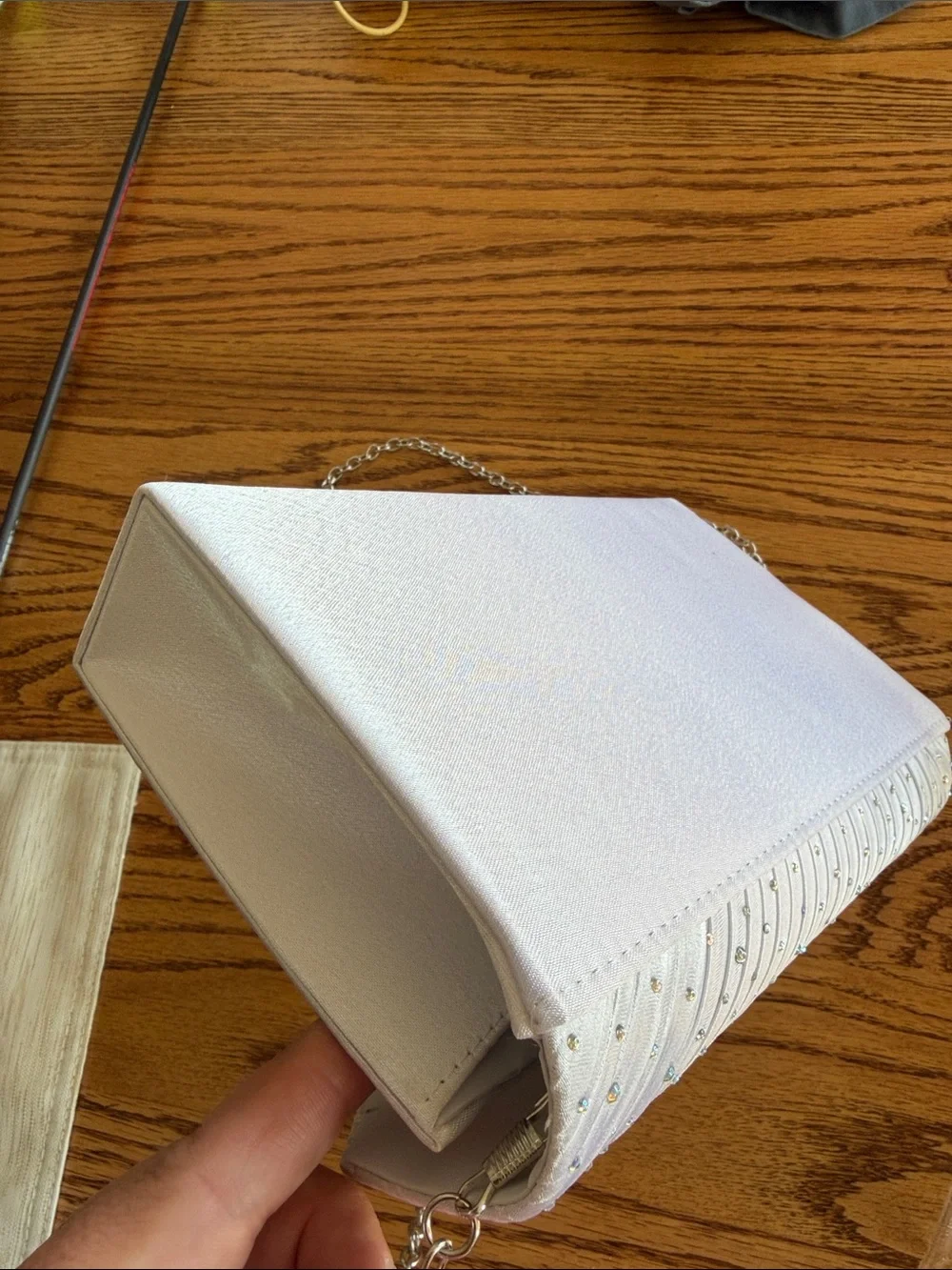 Elegant White Crystal-Embellished Evening Clutch